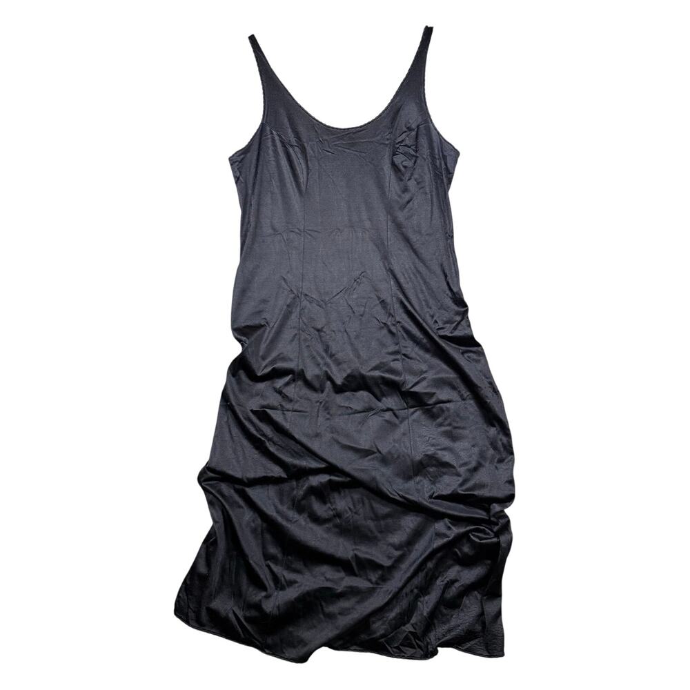 Vintage Bali Black Midi Slip Dress Stretch Strappy Scalloped Goth - Size Large - Picture 2 of 9